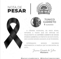 Nota de Pesar em virtude do falecimento do ex-prefeito Antônio Garreto de Sousa (Tunico Garreto