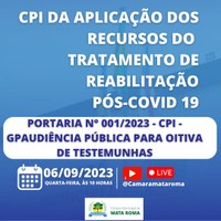 Será realizada Audiência Pública da CPI constituída pela Resolução Nº 006/2023, Resolução Nº 005/2023