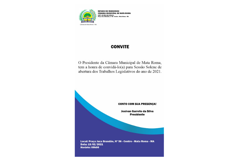 Câmara Municipal de Mata Roma iniciará os trabalhos legislativos a partir de sexta feira dia 19 de fevereiro de 2021.